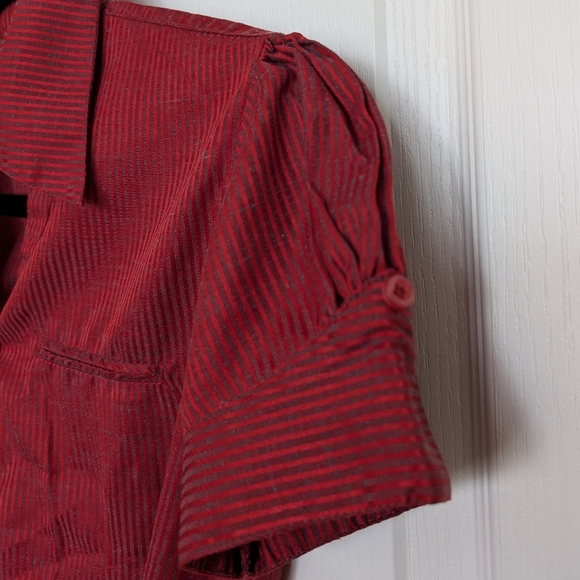3/$15 Red & Navy striped button down shirt with short sleeves - Picture 4 of 10